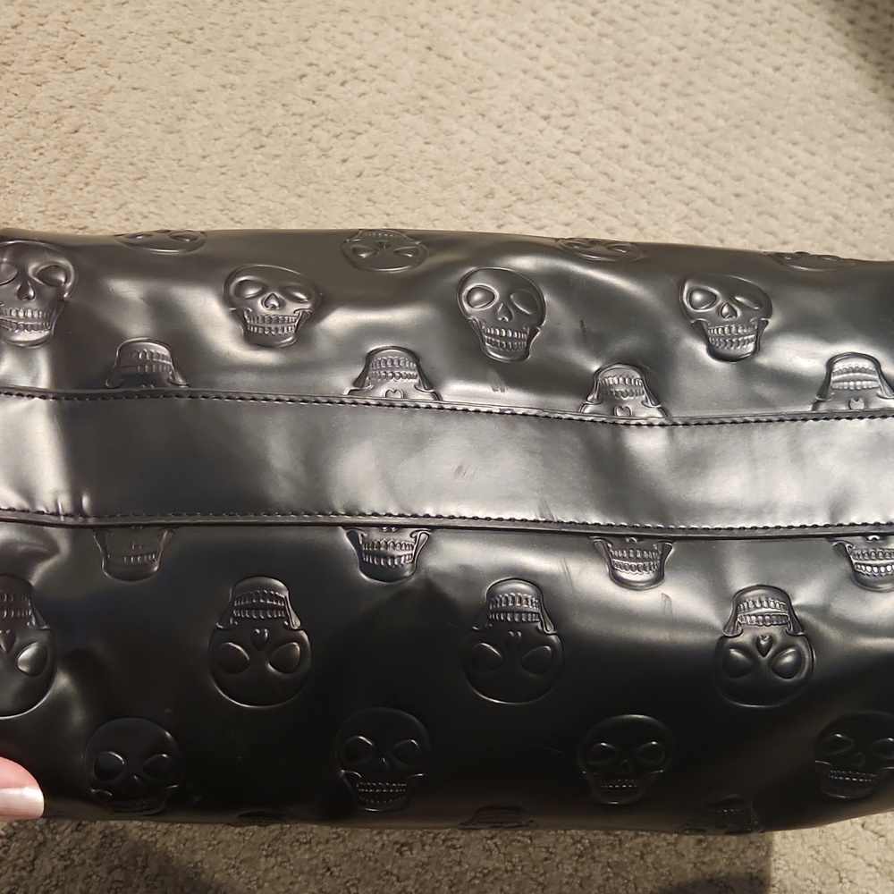 Loungefly Skull-Embossed Black Vinyl Satchel Bag. Large - Picture 3 of 14